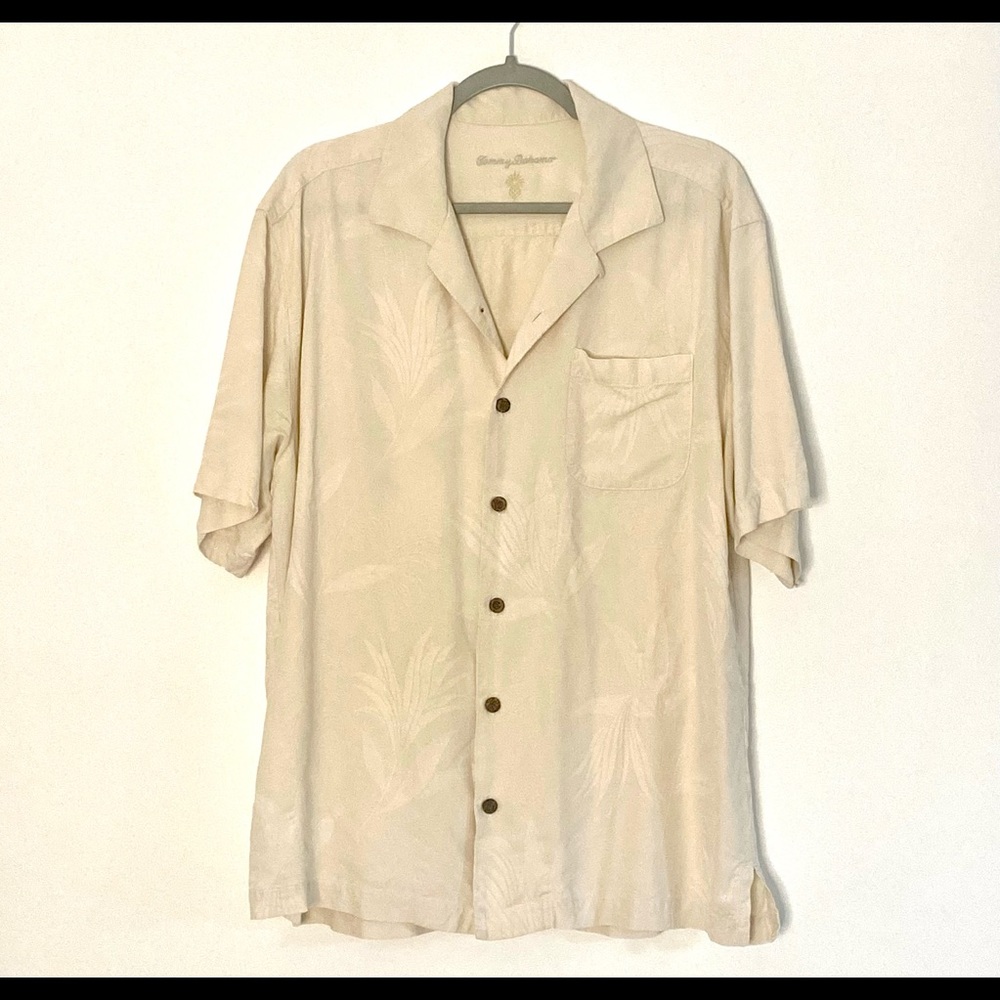 Beige Tommy Bahama Hawaiian camp shirt